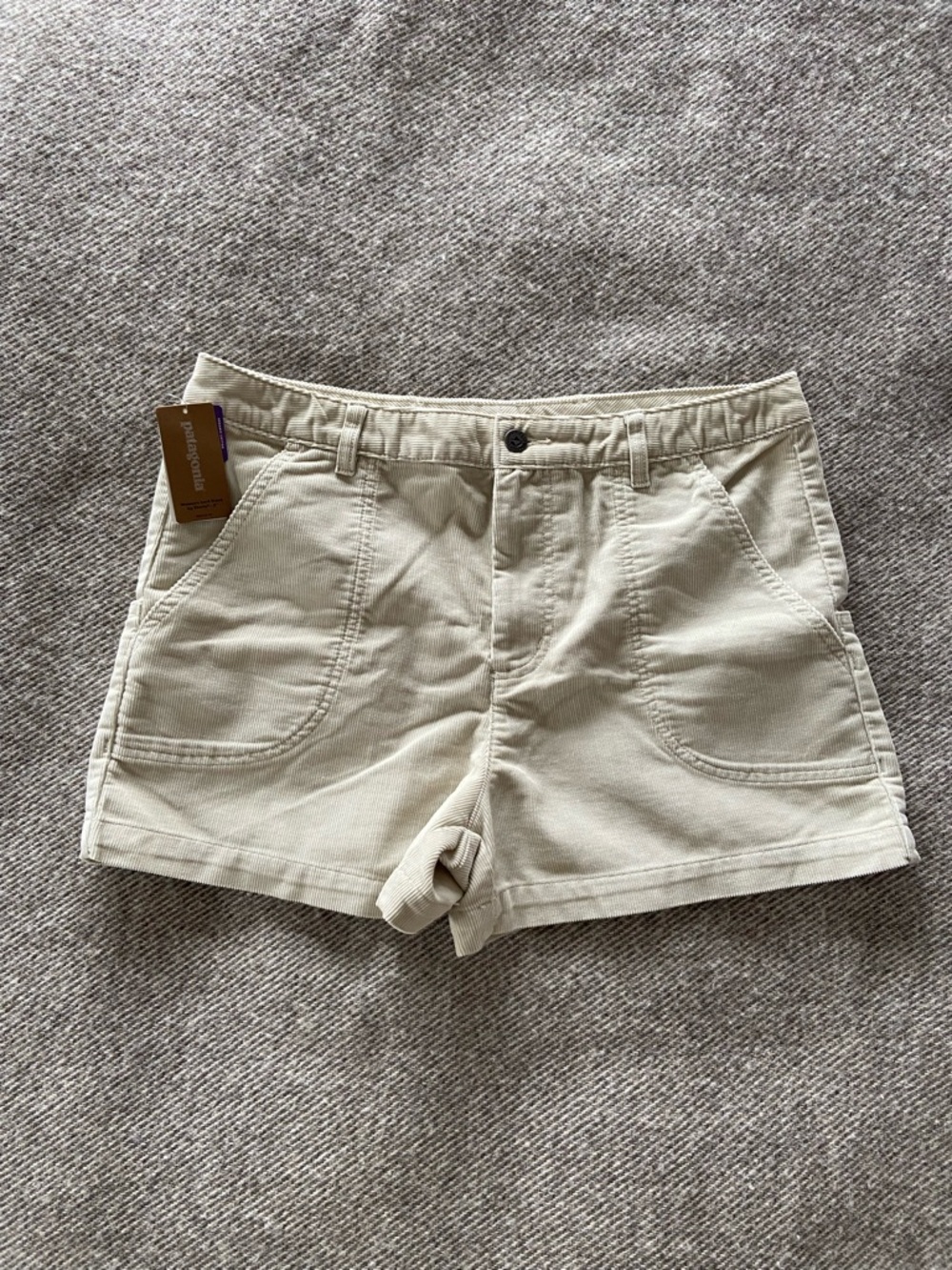 Patagonia Cord Stand Up Shorts in pelican khaki, 3” inseam, size 12